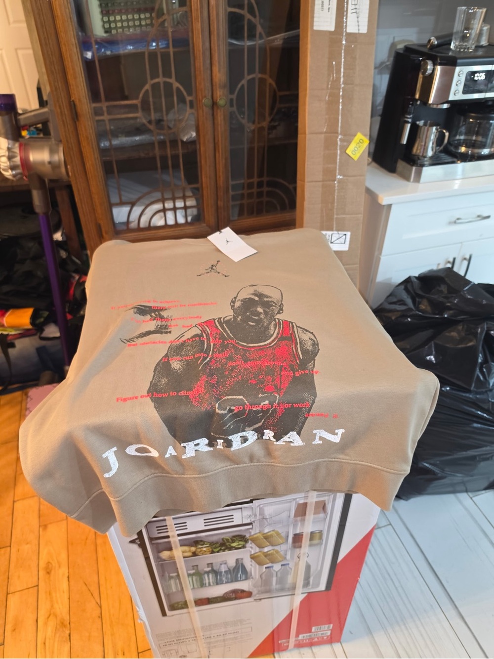 Jordan Beige Graphic Pullover with Red & Black Print